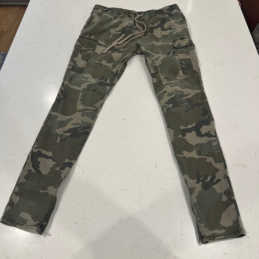 PacSun Mens Camo Cargo Pants Slim Fit Zipper Ankle Joggers Green Large Y2K